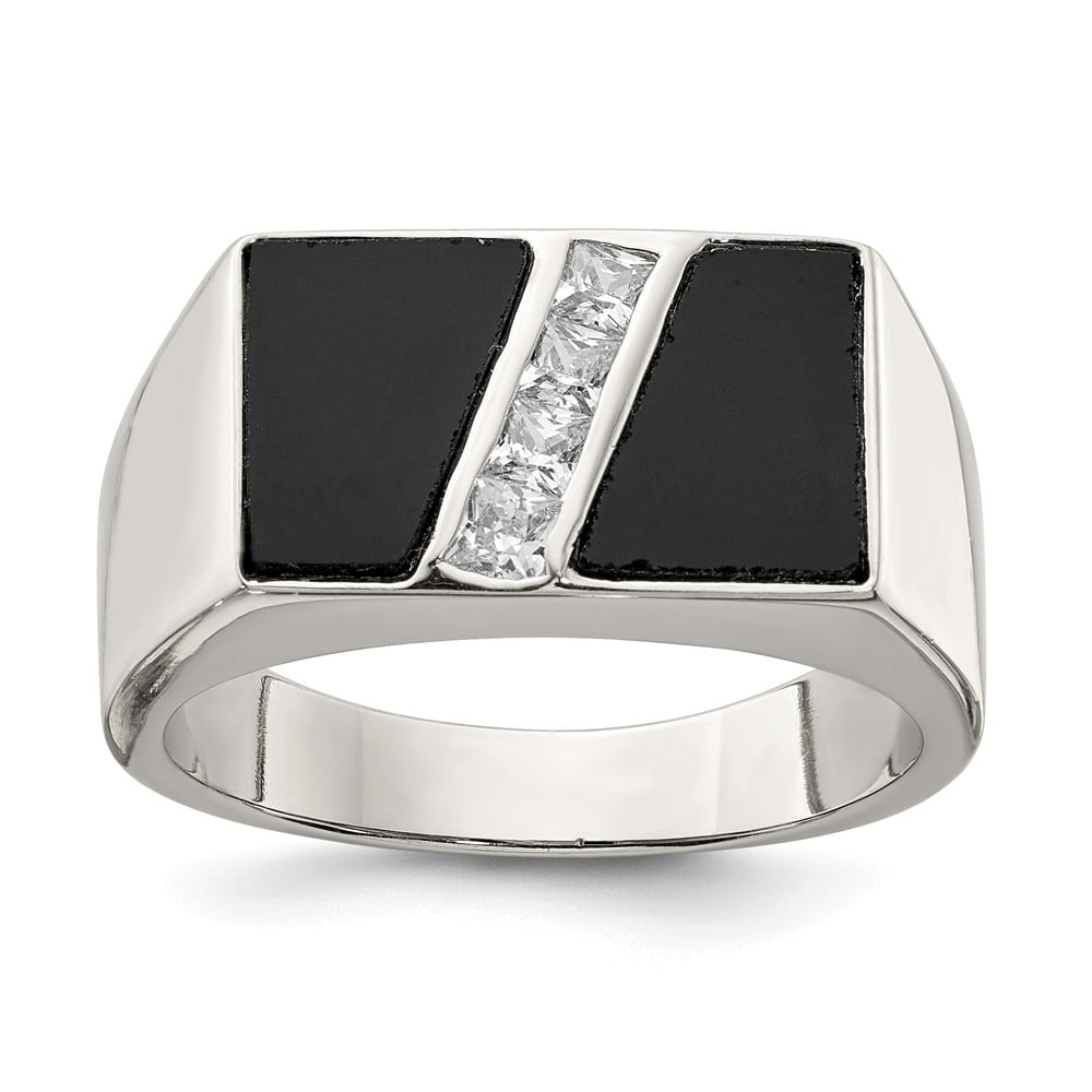AA Jewels - Solid 925 Sterling Silver Men's CZ Cubic Zirconia and Onyx ...