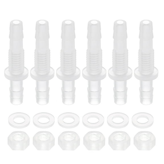 6Pack PlasticHose Barb Fitting, 1/4" x 1/4" Adapter Union with M8 Nut and Washer
