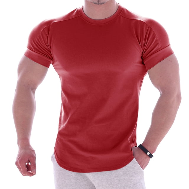 Mens Fitness Short-sleeved Sports Quick Dry T-shirt Stretch Training Clothes