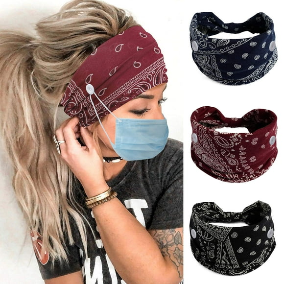 Aceorna Diadema con botones bohemios, diademas anudadas anchas, diademas elásticas para enfermeras, diademas para mujeres, envolturas para la cabeza, banda para el cabello para entrenamiento, protecto