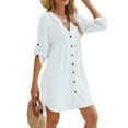 thumbnail image 2 of Women Beach Cover Ups V Neck Button Down Swimsuit Coverup Swimwear Bathing Suit Up White L, 2 of 9