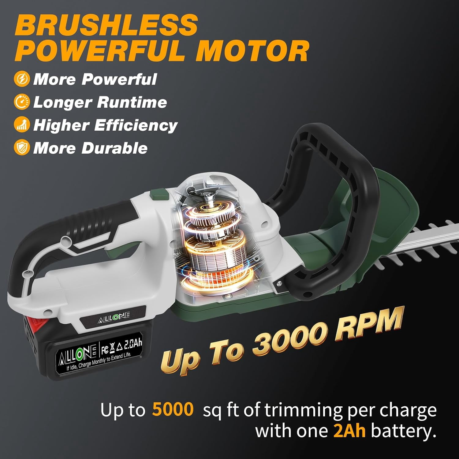 20 Inch Cordless Hedge Trimmer with Dual Batteries, 180 Rotatable Head Electric Bush Clipper for Garden