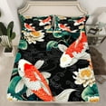 thumbnail image 2 of Erosebridal Retro Fish Sheet Set Queen, Lotus Floral Bedding Sets Queen Size, Japanese Style Decor 4 Pieces, 2 of 7