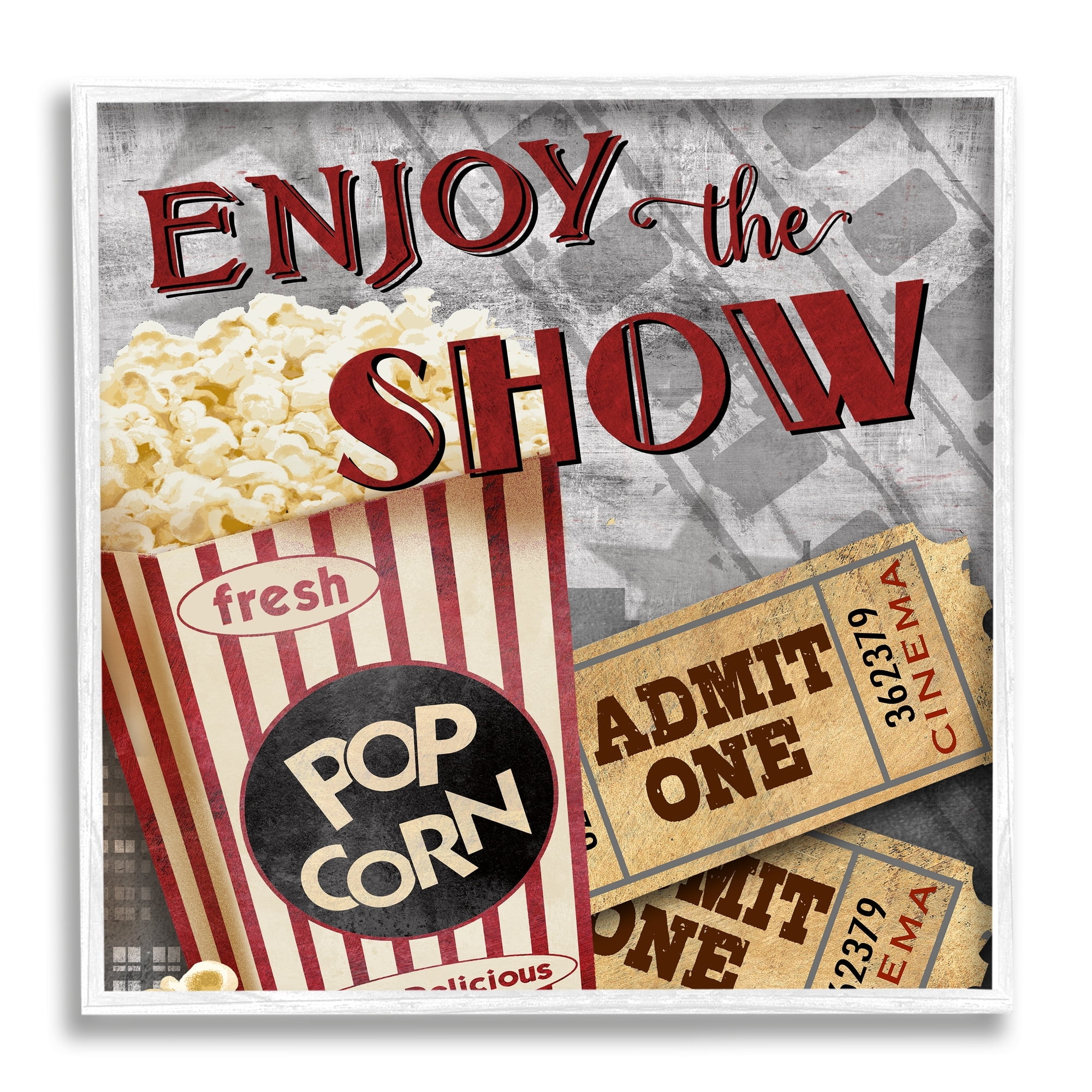 Stupell Industries Enjoy The Show Vintage Movies Entertainment Tickets Graphic Art White Framed Art Print Wall Art, Design by Conrad Knutsen