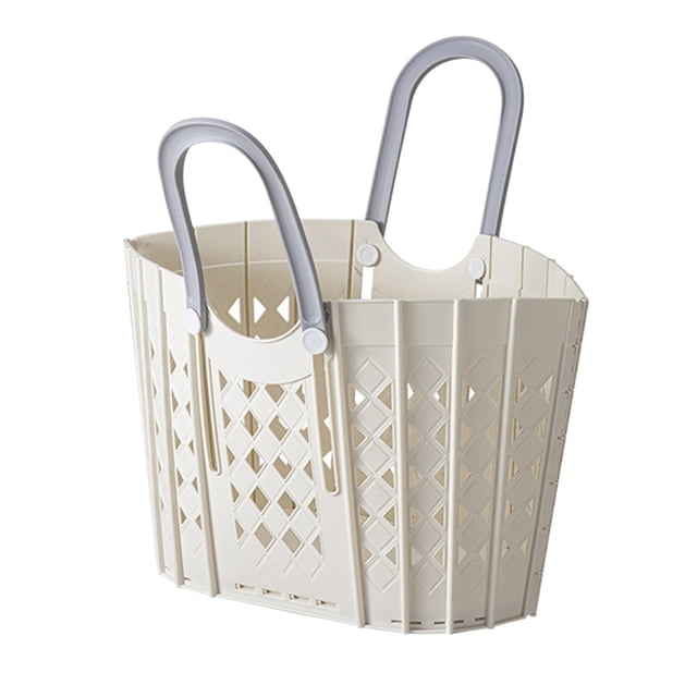 Cesta de lavandería plegable de plástico multifunción con asas para el baño del hogar, color blanco