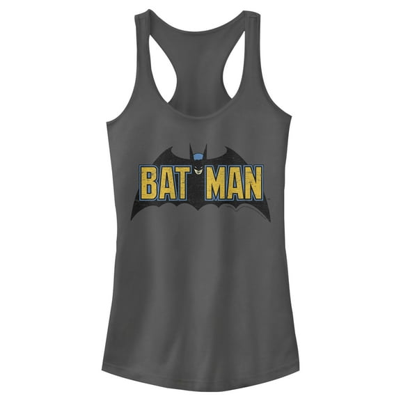 Junior's Batman Caped Crusader Logo  Racerback Tank Top Charcoal Small