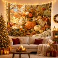 thumbnail image 3 of Cottagecore Tea Table With Pumpkins and Floral Basket, Cozy Vintage Style for Cottagecore Fans, Wall Decor, Housewarming Gift, Tapestry Wall Hanging for Bedroom and Living Room, 3 of 7