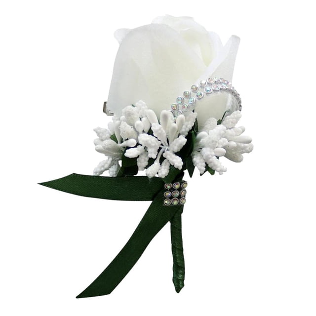 Broche de Flor de rosa artificial Sunnimix Ramillete de novia Blanco y verde oscuro Boutonniere Corsage Broche