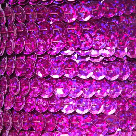Fuchsia Pink Single Row Trim Cup Sequins 8mm Center Stitched Hologram Glitter Multi Reflective Metallic Made in USA