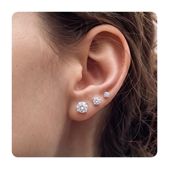 3 Pairs Stud Earring Set for Women Men , Round  CZ Earrings Set  Hypoallergenic Multiple Piercing Cartilage Stacks Jewelry