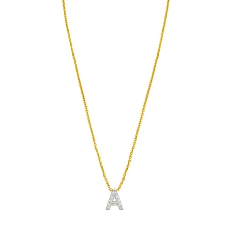 14k Yellow Gold Polished Mini Diamond a Letter Name Personalized Monogram Initial Necklace With Spring-ring Clasp Includ