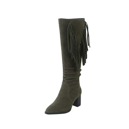 

Gzztg Women S Shoes Fashion Retro Solid Color Ethnic Style Suede Fringed Female