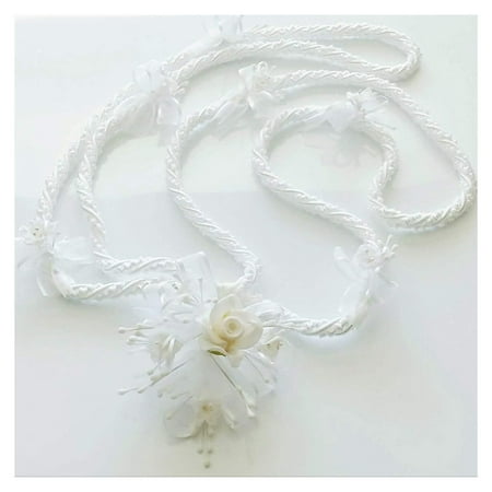 

Wedding White Love Rope with White Flowers & Silver Rhinestones. Wedding Lasso . /Lazo de boda.
