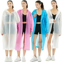 Reusable Ponchos for Adults - Waterproof Rain Poncho with Drawstring Hood (Pack of 4) - Lightweight, Compact for Travel, Hiking, Camping, Festivals