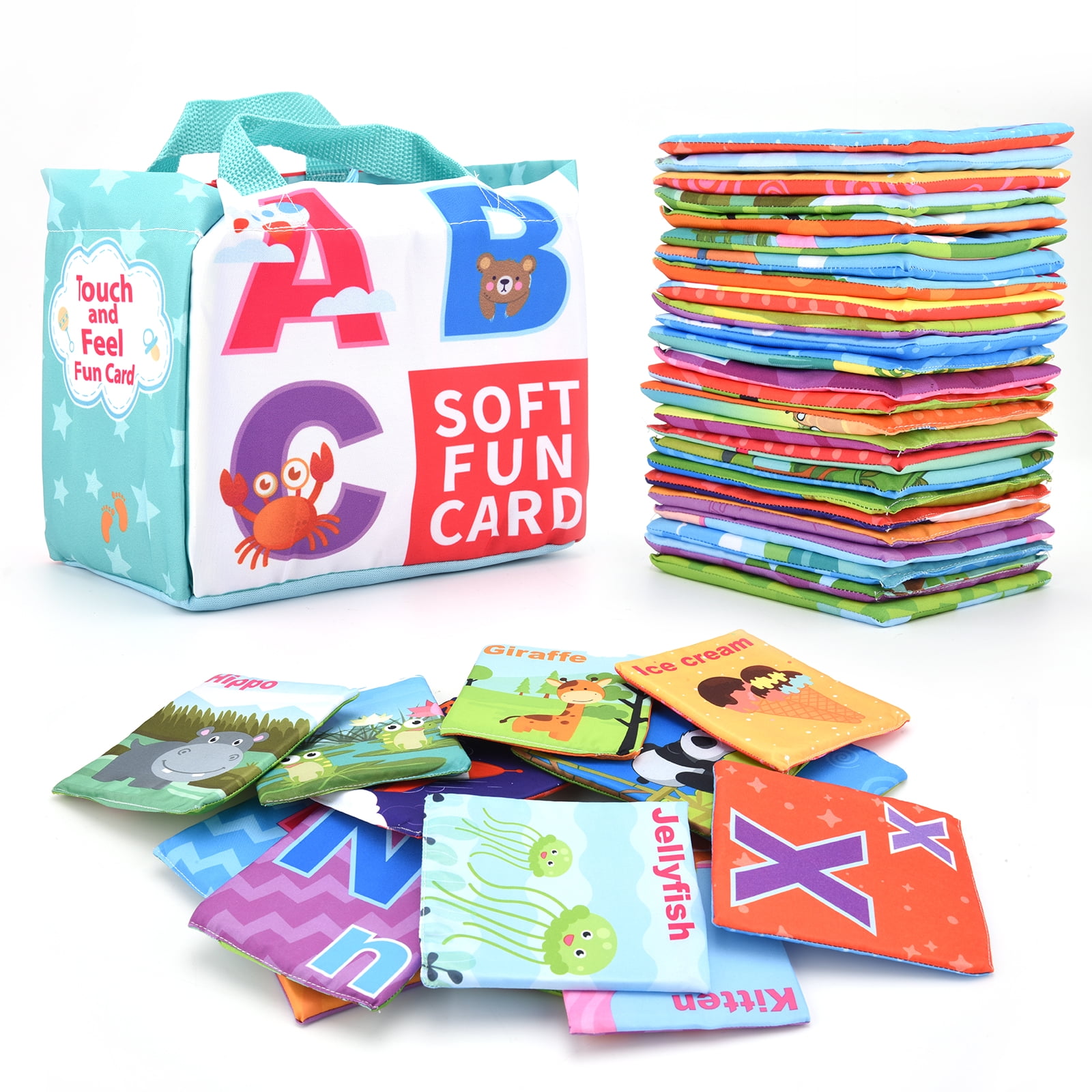 26 Pieces Vivid Cloth Cards for Baby Children Alphabet Color Animal Number 