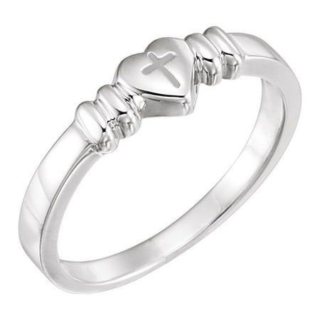- Jewels By Lux 925 Stamped Sterling Silver Heart with Cross Chastity Ring Size 4
