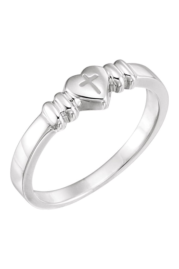 925 Stamped Sterling Silver Heart with Cross Chastity Ring Size 6