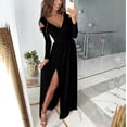 thumbnail image 2 of Sngxgn Women's A Line Midi Dress Straps V Neck Slit Party Slip Dress(Black,XL), 2 of 4