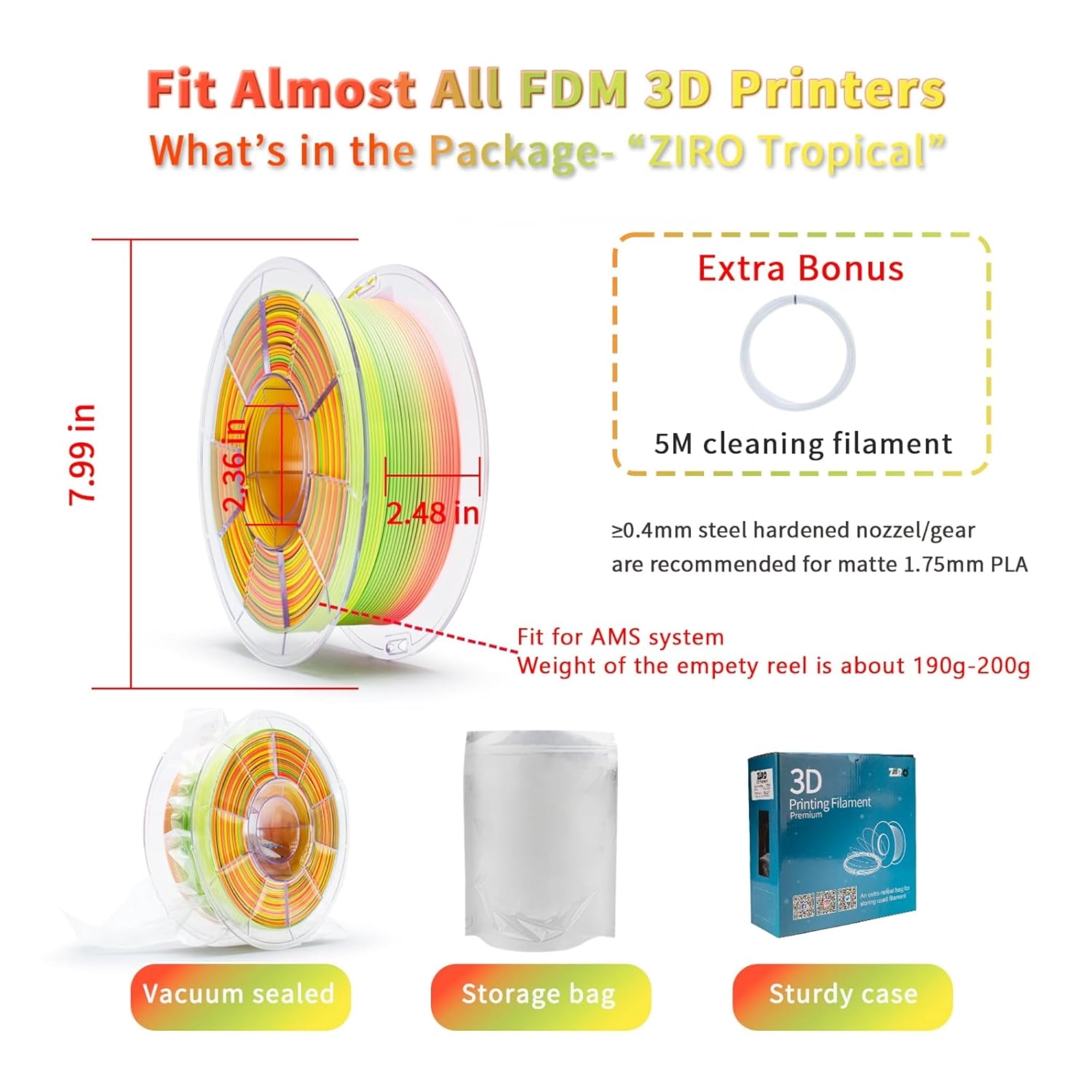 Ziro 3D Gradient Matte PLA 1.75mm 1kg, Tropical