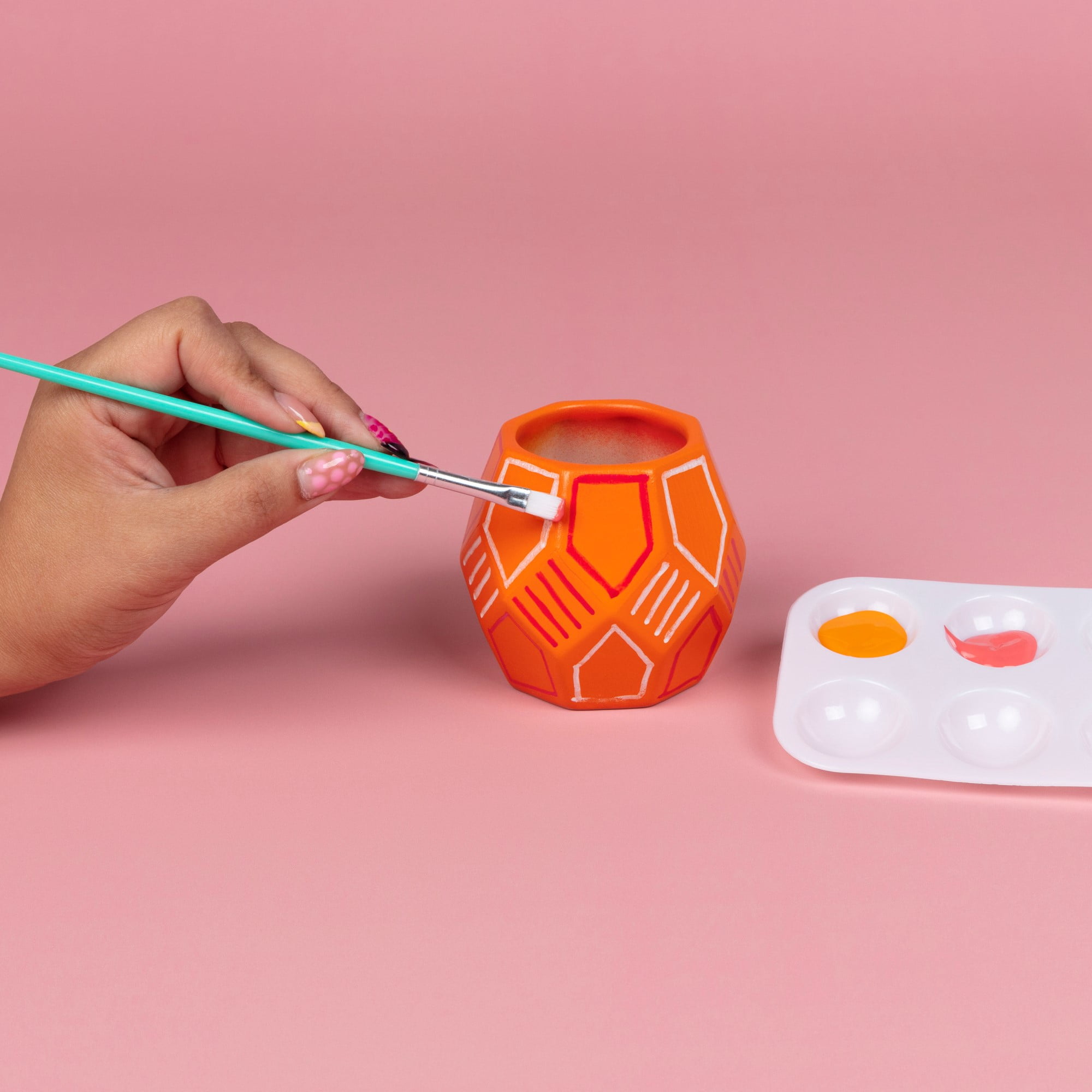 (2 pack) Hello Hobby Paintable Small Ceramic Geometric Planter, White