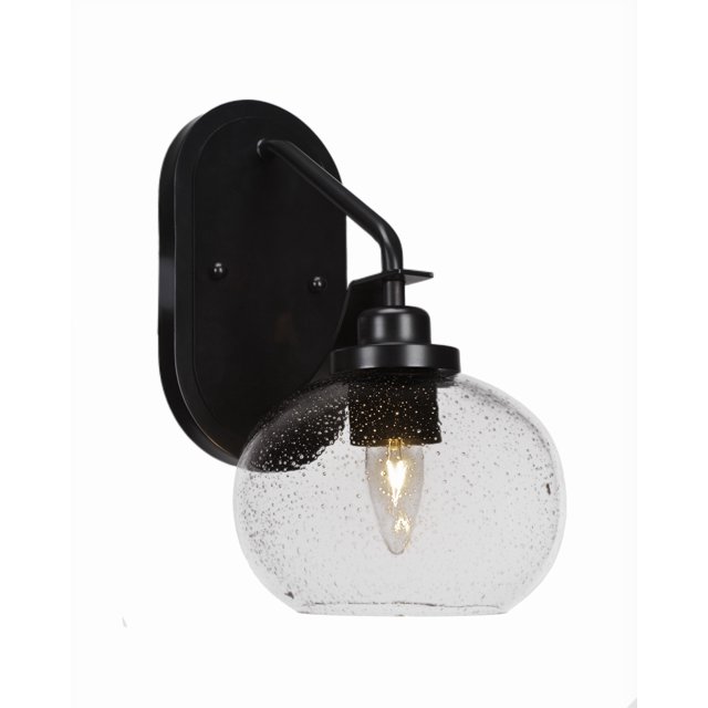 Aplique de pared Odyssey 1 ligero en acabado negro mate con 7 cristales de burbujas transparentes