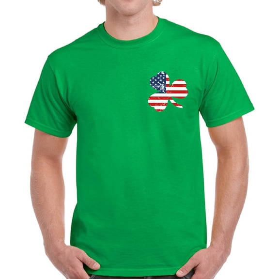 Irish Clover US Leaf Pocket Graphic Shirt - St Patrick's Day Tees for Men - Irish American Party T-Shirt Gifts