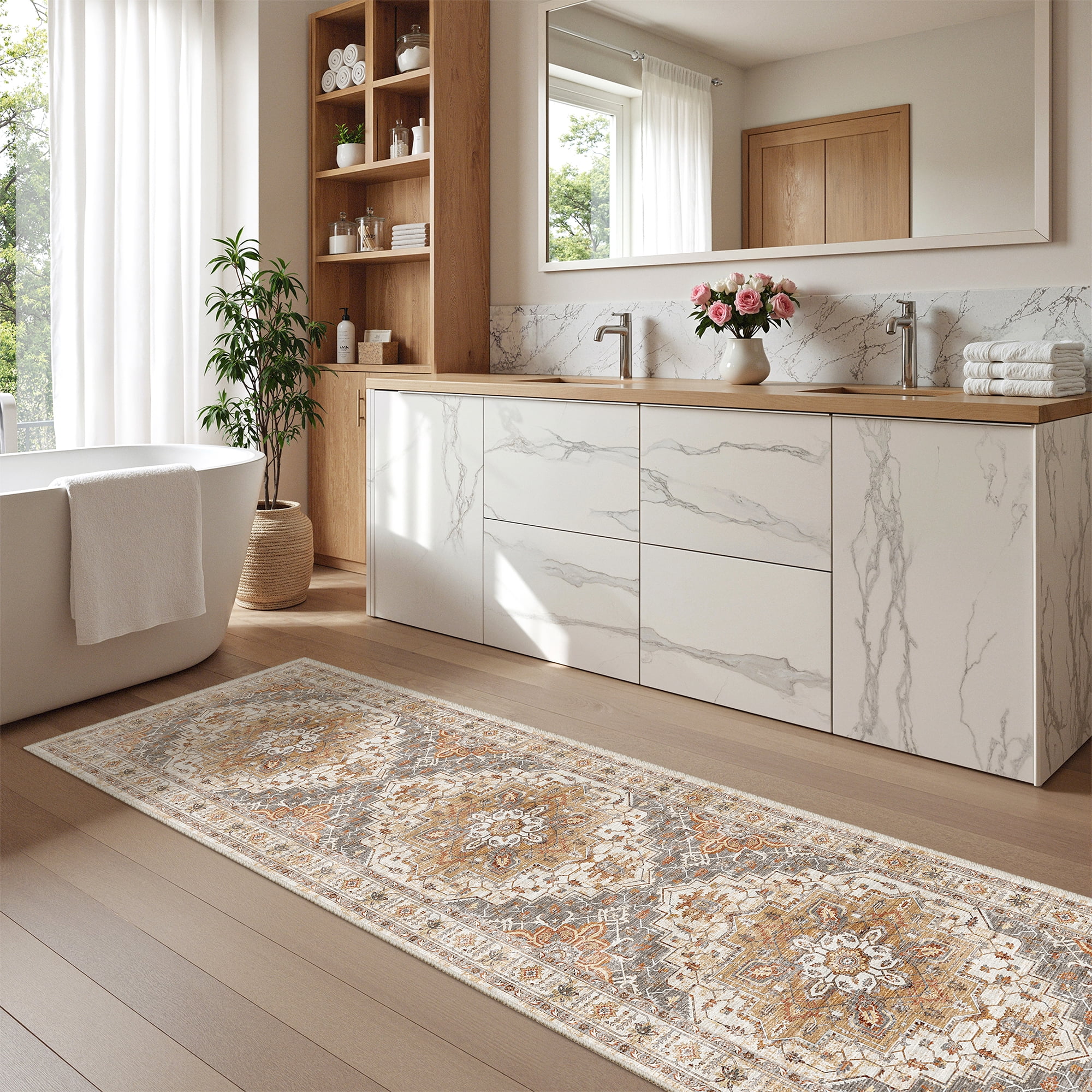 Roxstand 2.5'x8' Washable Runner Rug for Hallway Entrance Bedroom Entryway, Vintage Non Slip Stain Resistant Kitchen Rugs, Turmeric