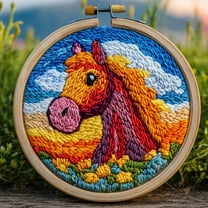 DIY Punch Needle Kits for Beginners Horse with Sunset with Hoop Embroidery Punch Needle Starter Craft Set Easy for Adults and Children Festival Gift and Decoration 20x20cm-2