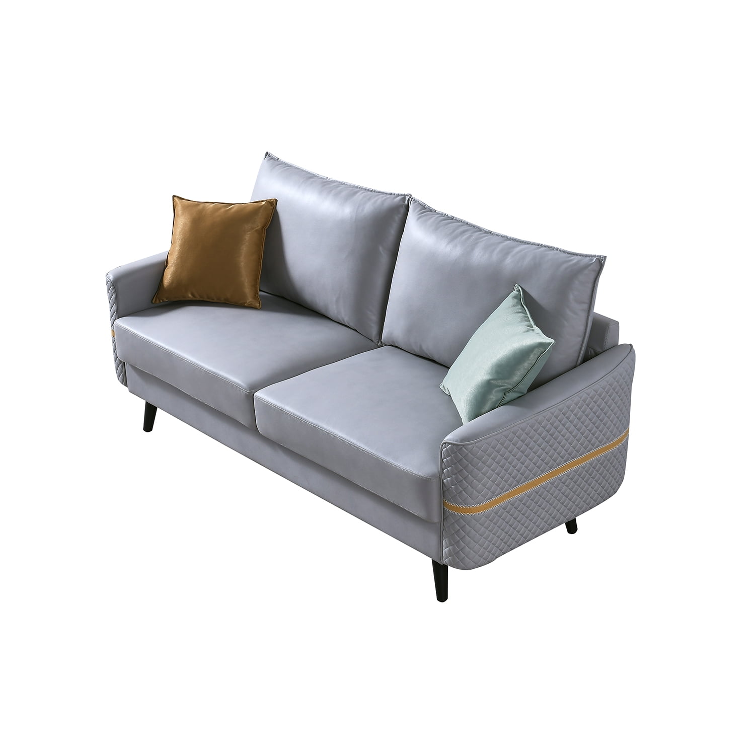 Kadyn 72 inch Mid-Century Modern Couch, Tufted Love Seat with 2 Pillows, Futon Sofa Bed for Bedroom, Light Grey