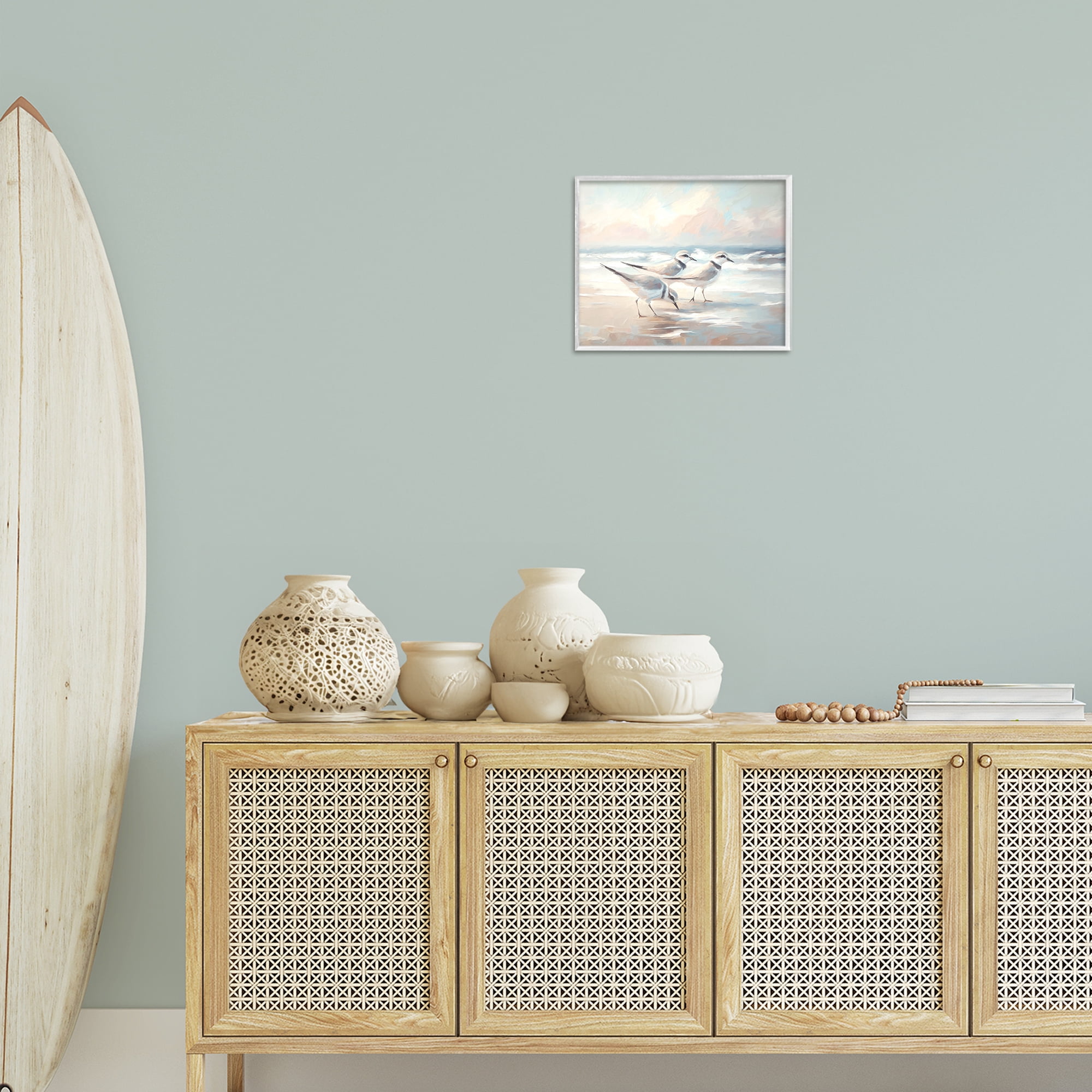 Stupell Industries Bay with Beach Birds Coastal Painting White Framed Art Print Wall Art, 14 x 11