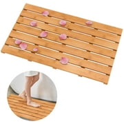 Bamboo Bath Shower Mat- Non-Slip Waterproof Large Bathroom Floor Mat for Indoor Outdoor (Bamboo, 21.26 x 14.17 x 1.3 Inches)