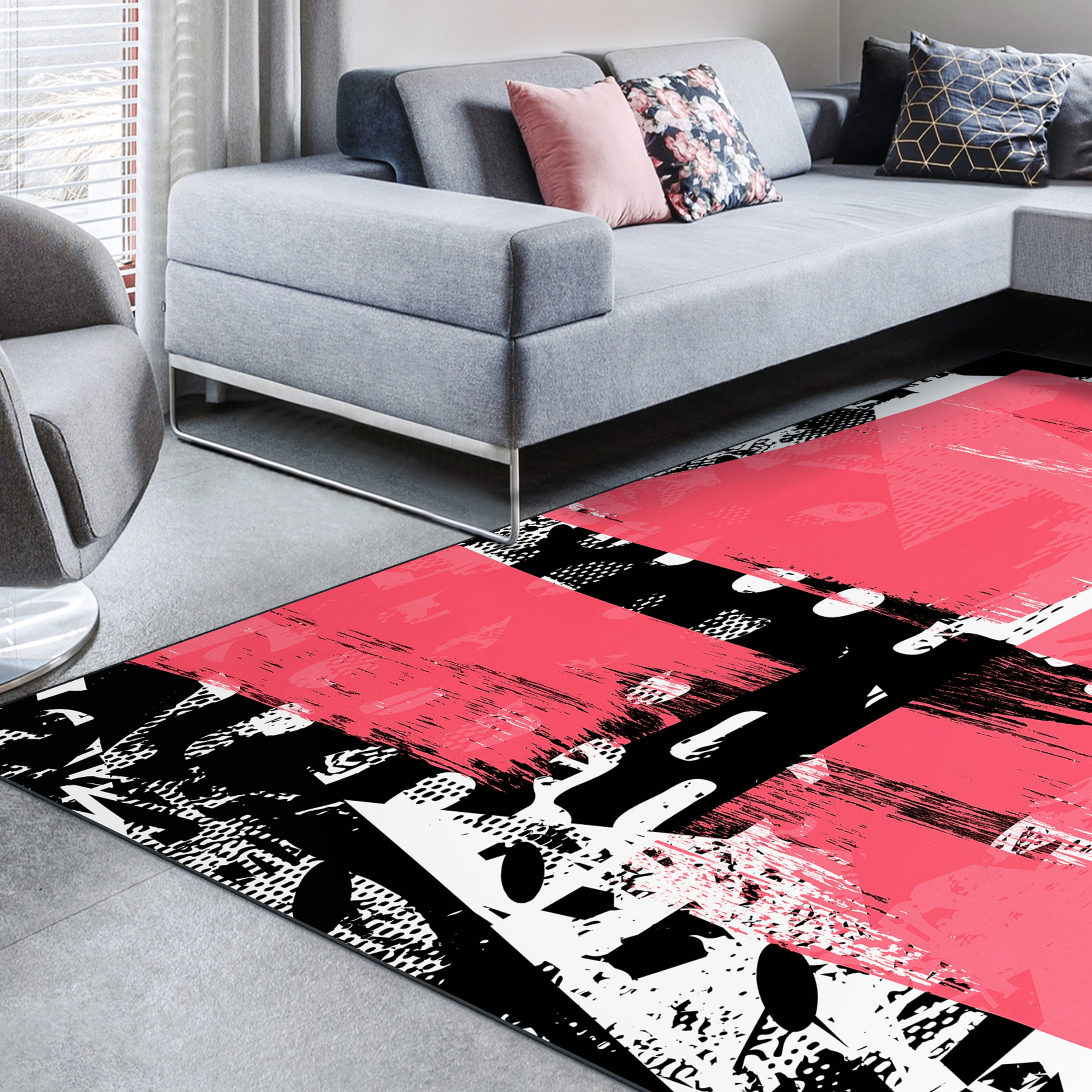 Glitch n II Washable Abstract Art Area Rug size 8'x10', Power-loomed, Heavenly Softness with Non-Slipping Backing