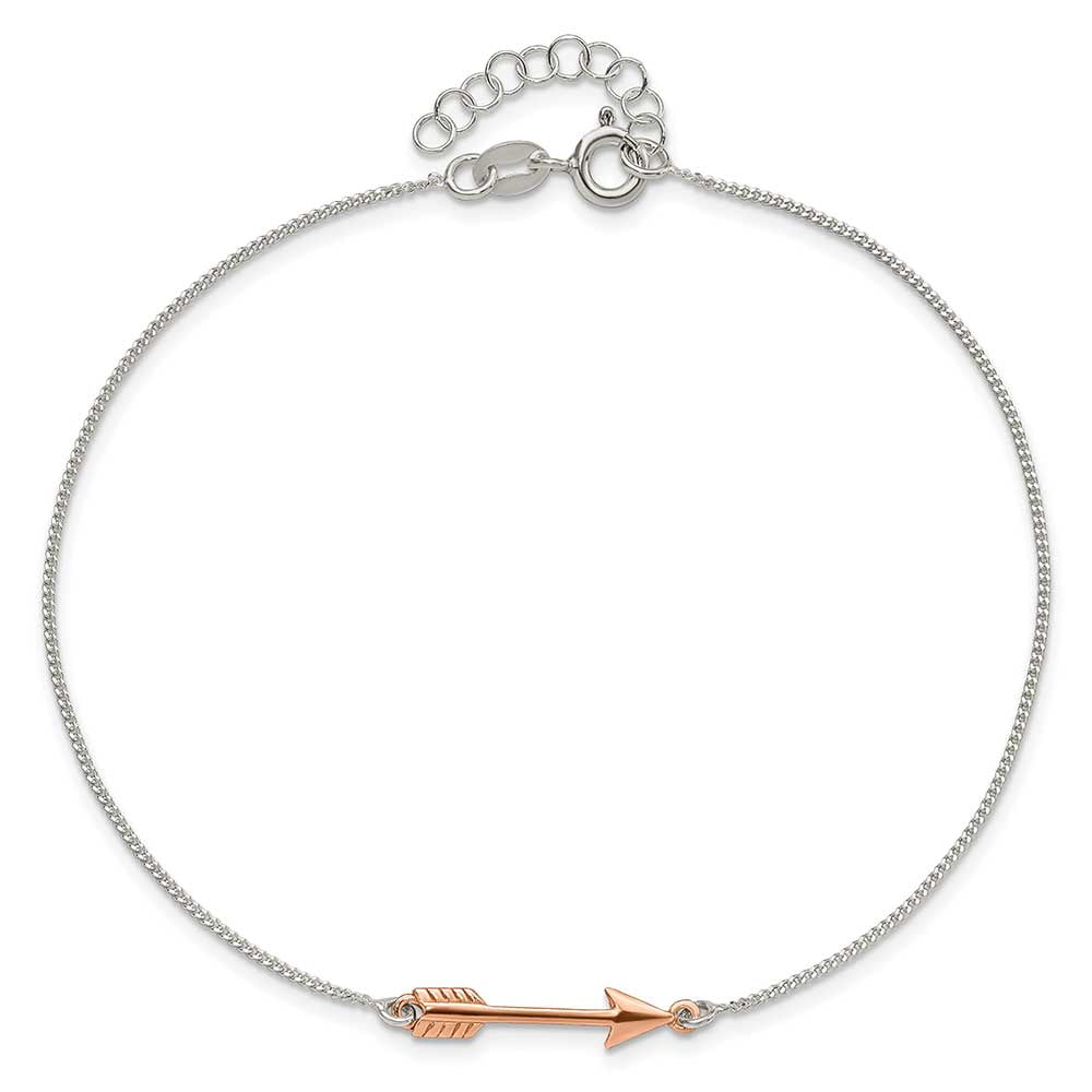 Sterling Silver Rose-tone Polished Arrow 9in Plus 1in Ext Anklet QQG4189-9