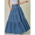 thumbnail image 4 of Rdhnmea Womens Denim Long Skirt Stylish Solid High Waist A-Line Jean Skirt, 4 of 9