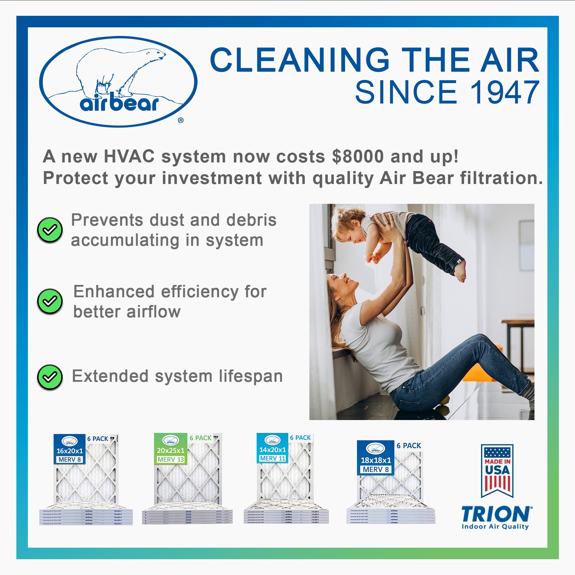 Air Bear 8x14x1 Pleated Air Filter