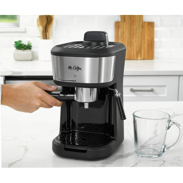 Mr. Coffee Espresso and Cappuccino Machine Single Serve Coffee Maker with Milk Frothing Pitcher and Steam Wand 20 ounces Stainless Steel Black Walmart Business Supplies