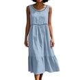 thumbnail image 2 of VBVC Women's Sleeveless Eyelet Tiered Midi Dress , Ladies' Crew Neck Ruffle Dress , Summer Casual Beach Vacation Dresses For Women,Light Blue,S-2XL, 2 of 7