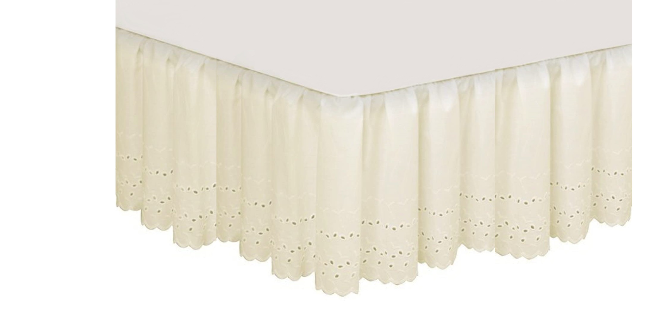 LiveElegant Queen Size PolyCotton Floral Eyelet Embroidered Bed Skirt with Scalloped Edges (60
