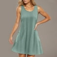 thumbnail image 7 of Hvot&aat Women's Eyelet Dress Solid Color Crew Neck Sleeveless Dress Casual Beach Mini Dress with Pockets, 7 of 7