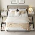 thumbnail image 7 of Bed Frame with Wingback Storage Headboard and 4 Storage Drawers, Upholstered Platform Beds with  LED Lights, No Box Spring Needed/Noise-Free, 7 of 7