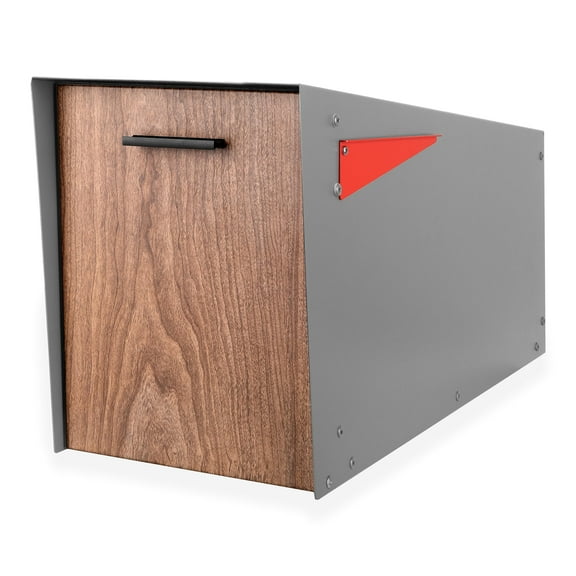 Ilyapa Modern Mailbox with Angle Design Post Mount - Metal Mailbox for Outside - Gray Exterior Mail Box - Powder Coated Steel - All Weather Resistant