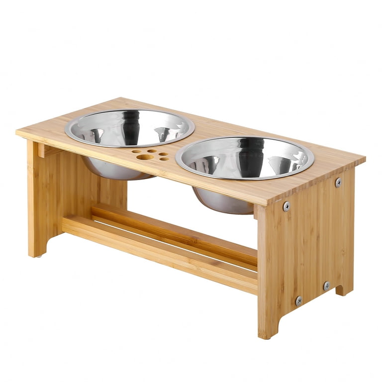 Raised Pet Bowls for Cats and Small Dogs, Bamboo Elevated Dog Cat