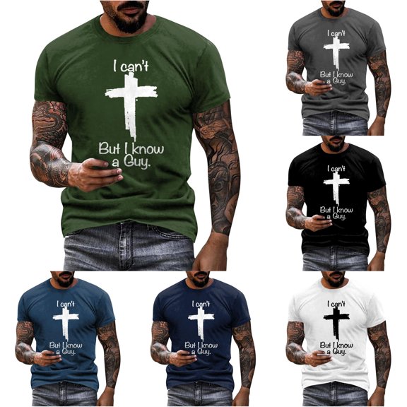 Trendfront Mens Faith Cross Graphic T Shirts Short Sleeve Crewneck Religious Slogan Front Print Casual Everyday Inspirational Tee Tops