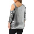 thumbnail image 3 of Agnes Orinda Women's Plus Size Metallic Tops Glitter Sparkle One Shoulder 3/4 Sleeve Shiny Party Tee Blouse 4X Silver, 3 of 6