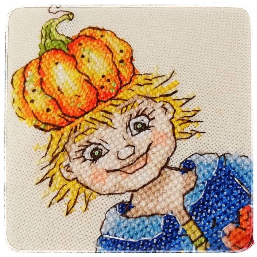 Counted Cross-Stitch Kit Guards Of Pumpkin SP-07 Needlework Easy Small Orange Blue By NeoCraft Canvas Cotton