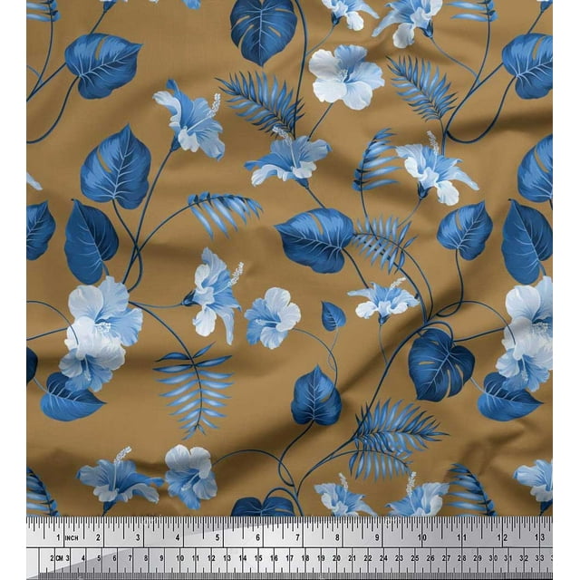 Soimoi Velvet Fabric Leaves & Floral Artistic Printed Fabric 1 Yard 58 Inch Wide