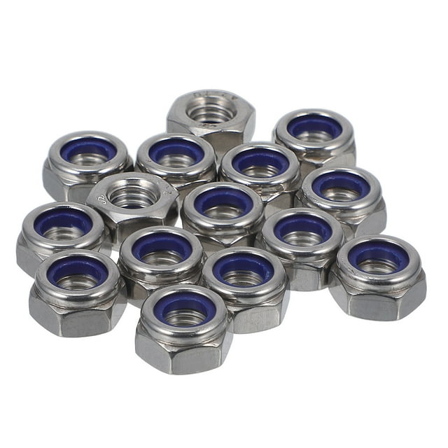 AURARMLET 15Pcs Stainless Steel Hexagon Nuts Set for Machinery Fastening with Nylon Lock Feature