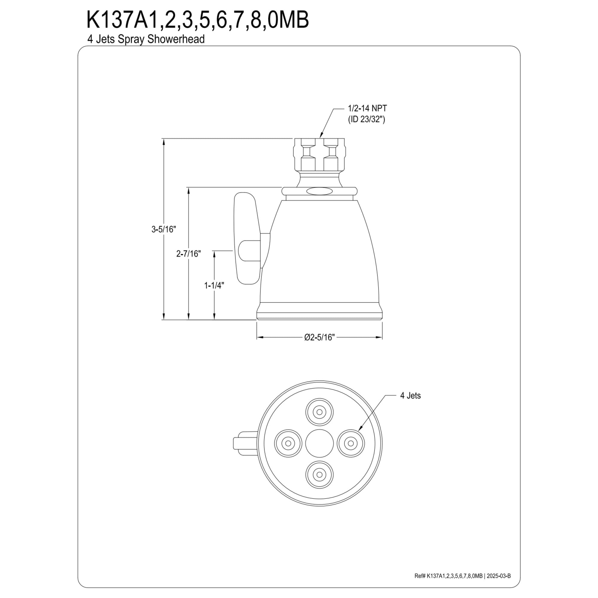 Kingston Brass K137A7 Victorian 2-5/16-Inch Round Adjustable Jet Spray Brass Shower Head in Brushed Brass