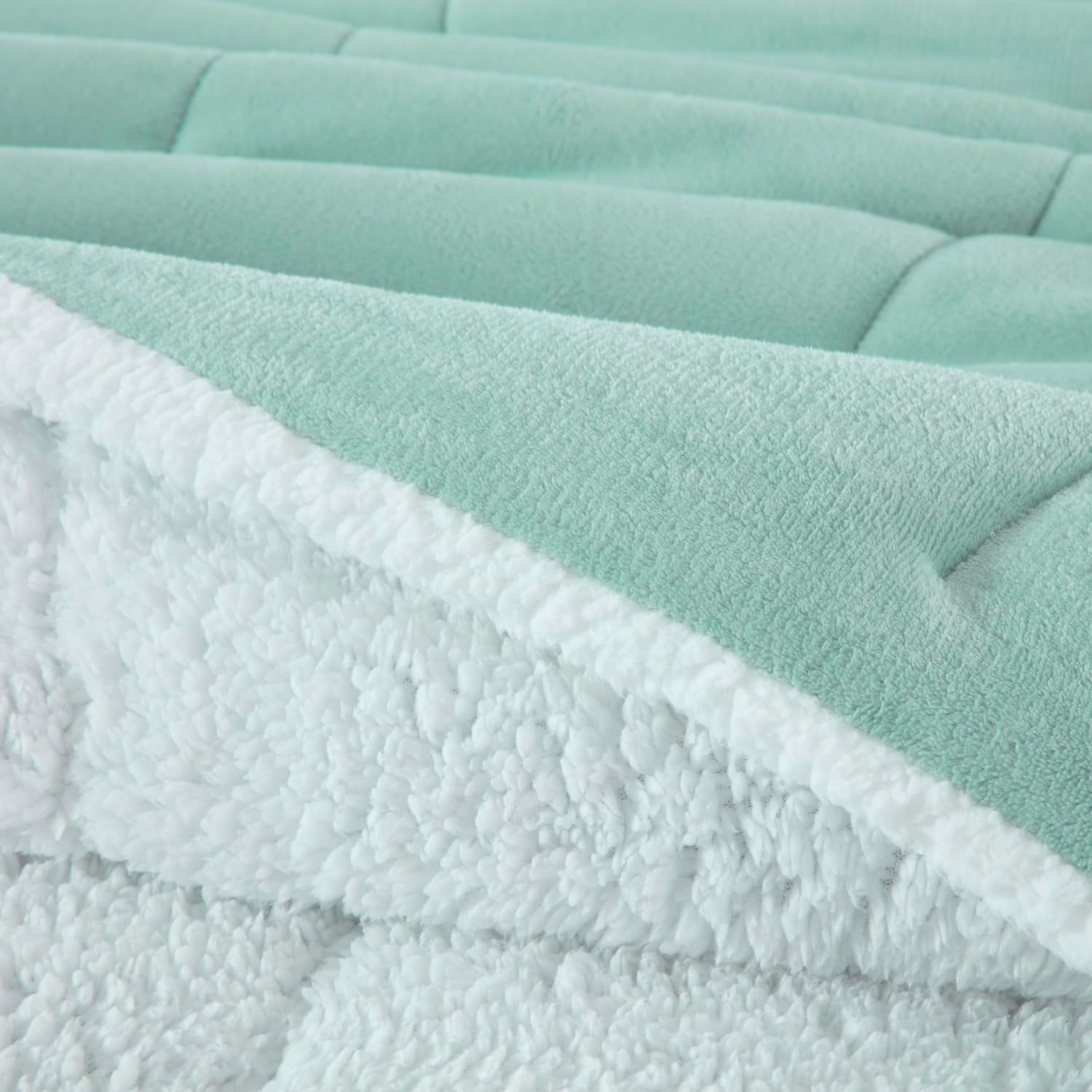 Chezmoi Collection Ultra-Soft Micromink Sherpa King Size Comforter Set with 2 Pillow Shams, Reversible Plush Bedding Comforter 3-Piece, Aqua