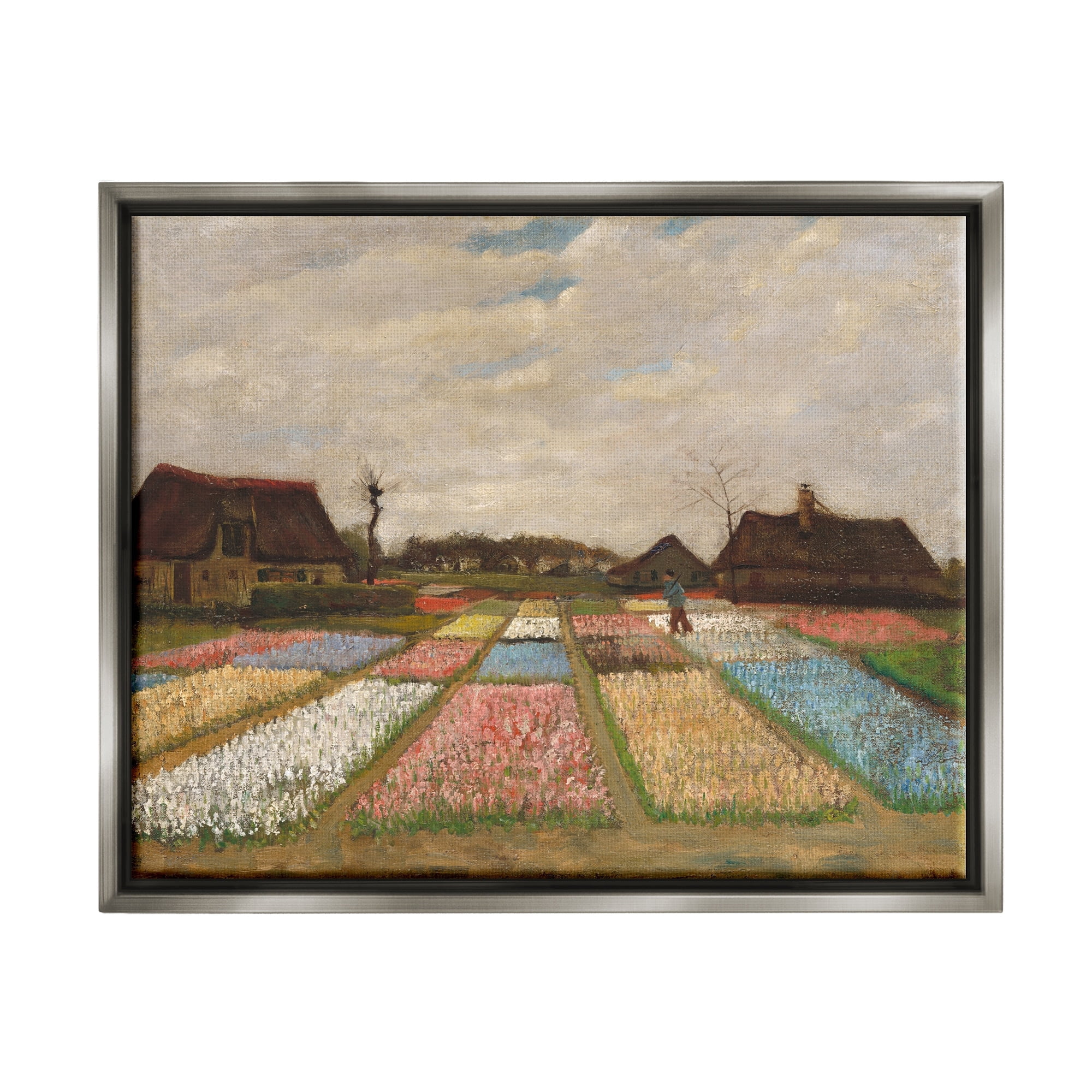 Stupell Industries Bulb Fields in Holland Vincent van Gogh Classic Painting Painting Luster Gray Floating Framed Canvas Print Wall Art, Design by one1000paintings